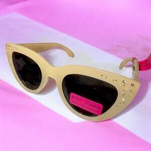 Betsey Johnson Cat Eye Sunglasses Beige Black Lens Rhinestone 59525FBJ104 LTS